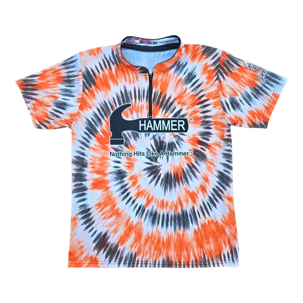 Coolwick Hammer Bowling Jersey Polyester Small Orange Tie Dye Quarter Zip‎ Shirt